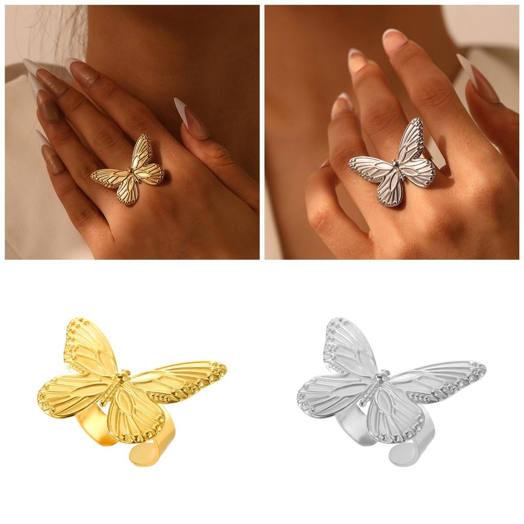 Opening Finger Rings Adjustable Finger Rings Butterfly Rings Finger Jewelry Stainless Steel Texture for Fashion Lover