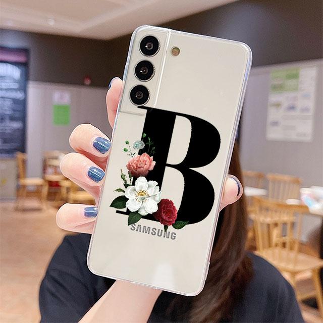 Klare Hülle für Samsung Galaxy S22 S20 FE S21 S10 S9 Plus Note 20 Ultra 10 Lite 9 Weiche TPU-Telefonschale Buchstaben DIY Blume