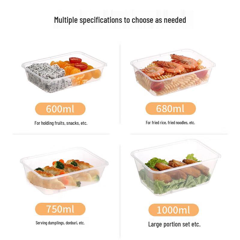 MARYYA Disposable Rectangular Food Containers with Lids, 750ml (20 Pack)