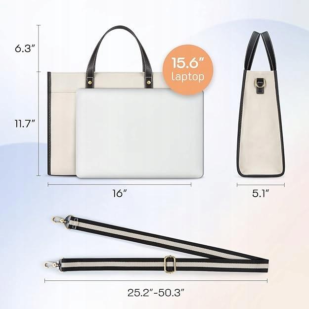 Missnine 15.6 inch laptop bag Large Elegant handbag black and beige