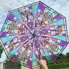 Parapluie transparent en forme d'arche de forêt tropicale britannique avec vitrail, parapluie transparent à long manche, automatique, grand, romantique et ensoleillé