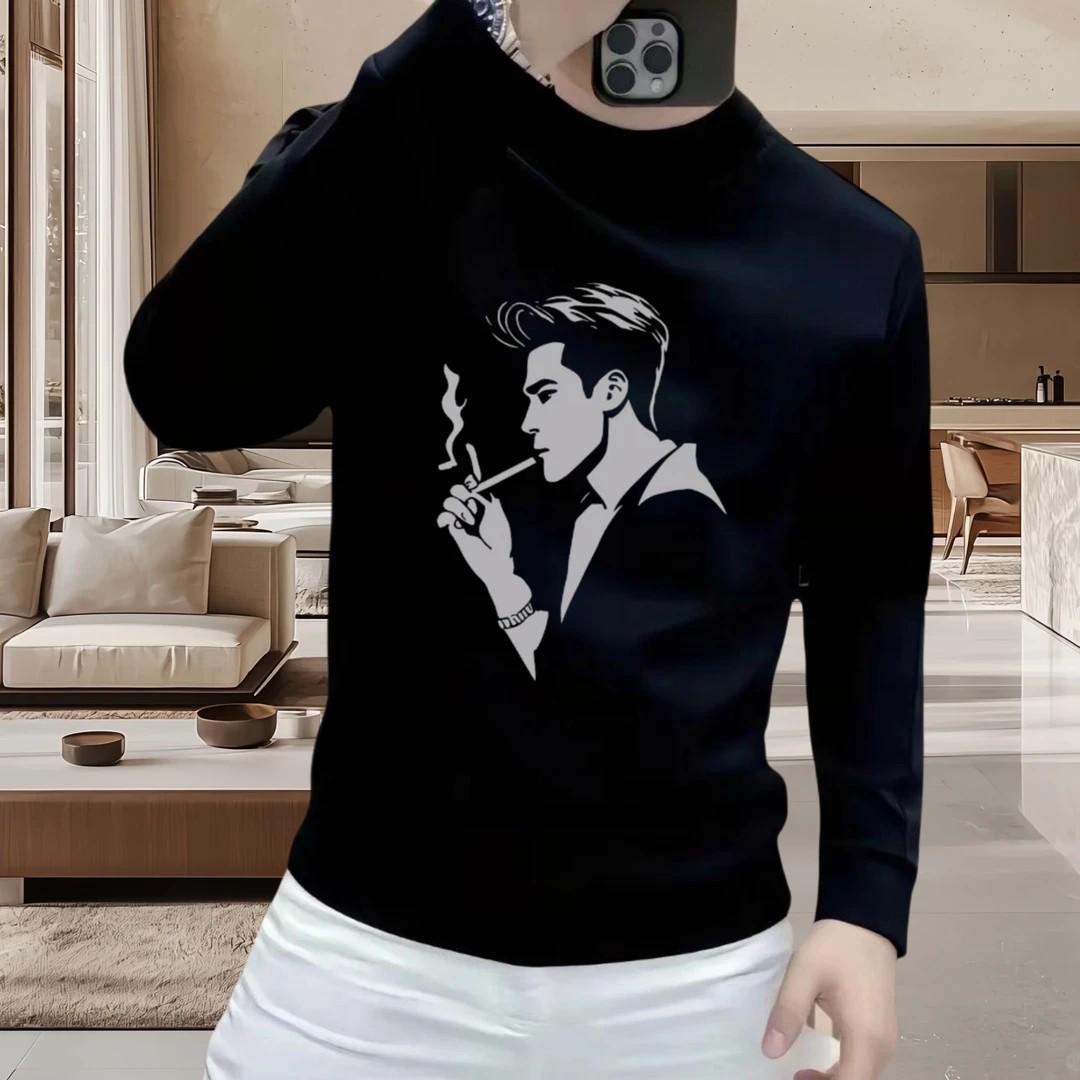 Men s Trendy Heavyweight Fleece-Lined Round Neck Hoodie for Autumn/Winter M