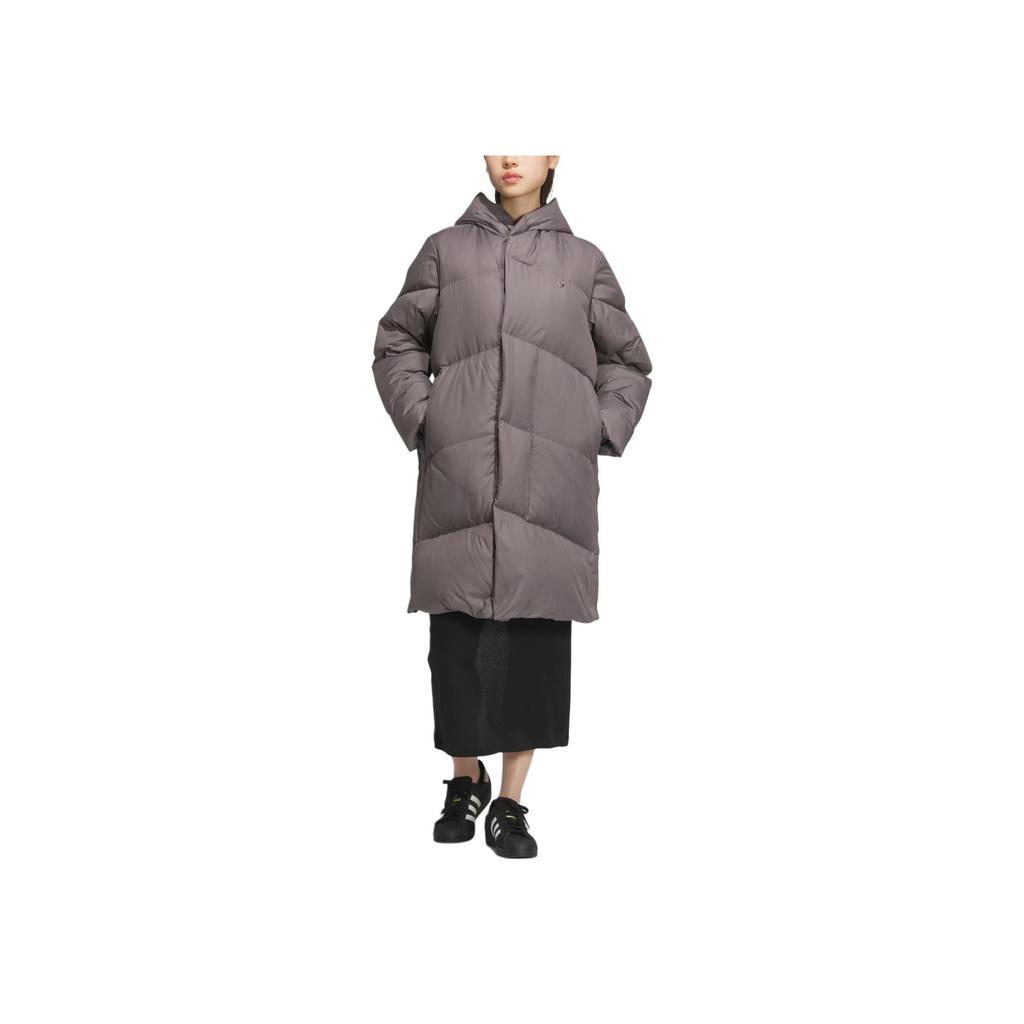 Adidas Originals Long Down Jacket Goose Hooded Solid Color Long Coat Women Jackets Charcoal-Gray JD3784