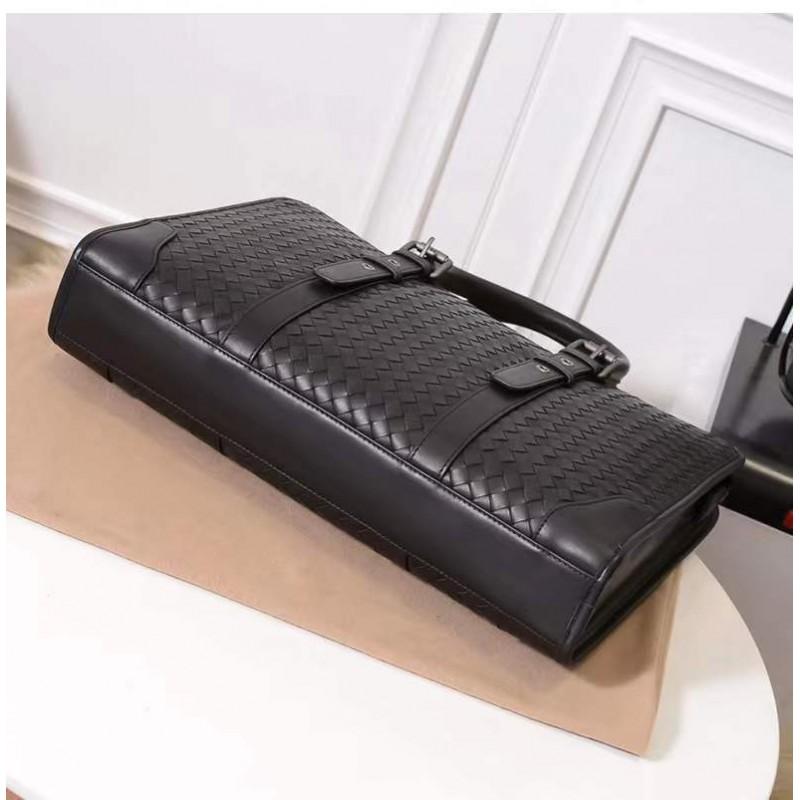 Genuine Leather Woven Briefcase Men - Business Tote With Laptop Compartment Crossbody Shoulder Strap
