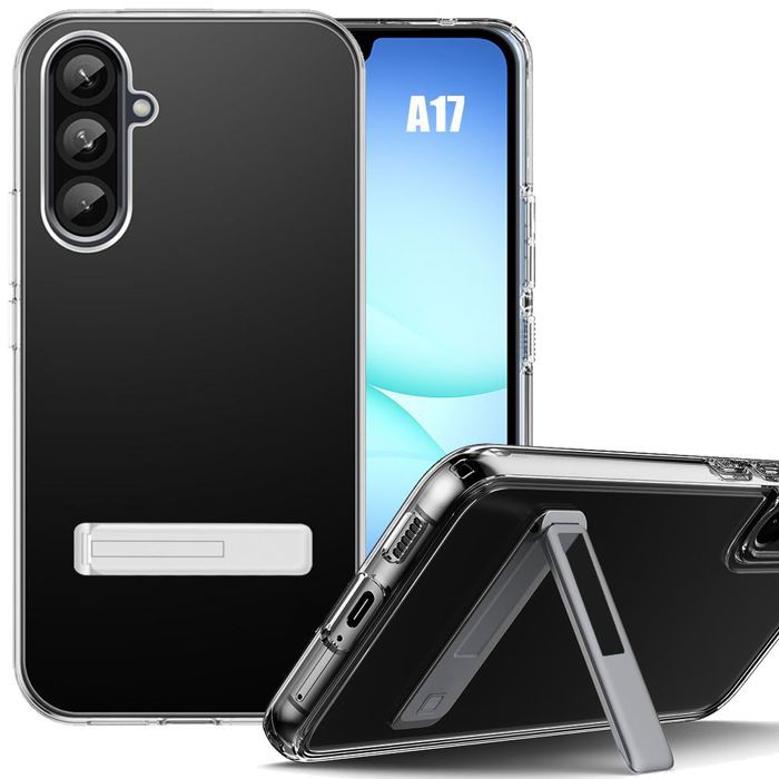 Coque pour Samsung Galaxy A17 4G/5G, Protection Silicone Transparent avec Support Argenté
