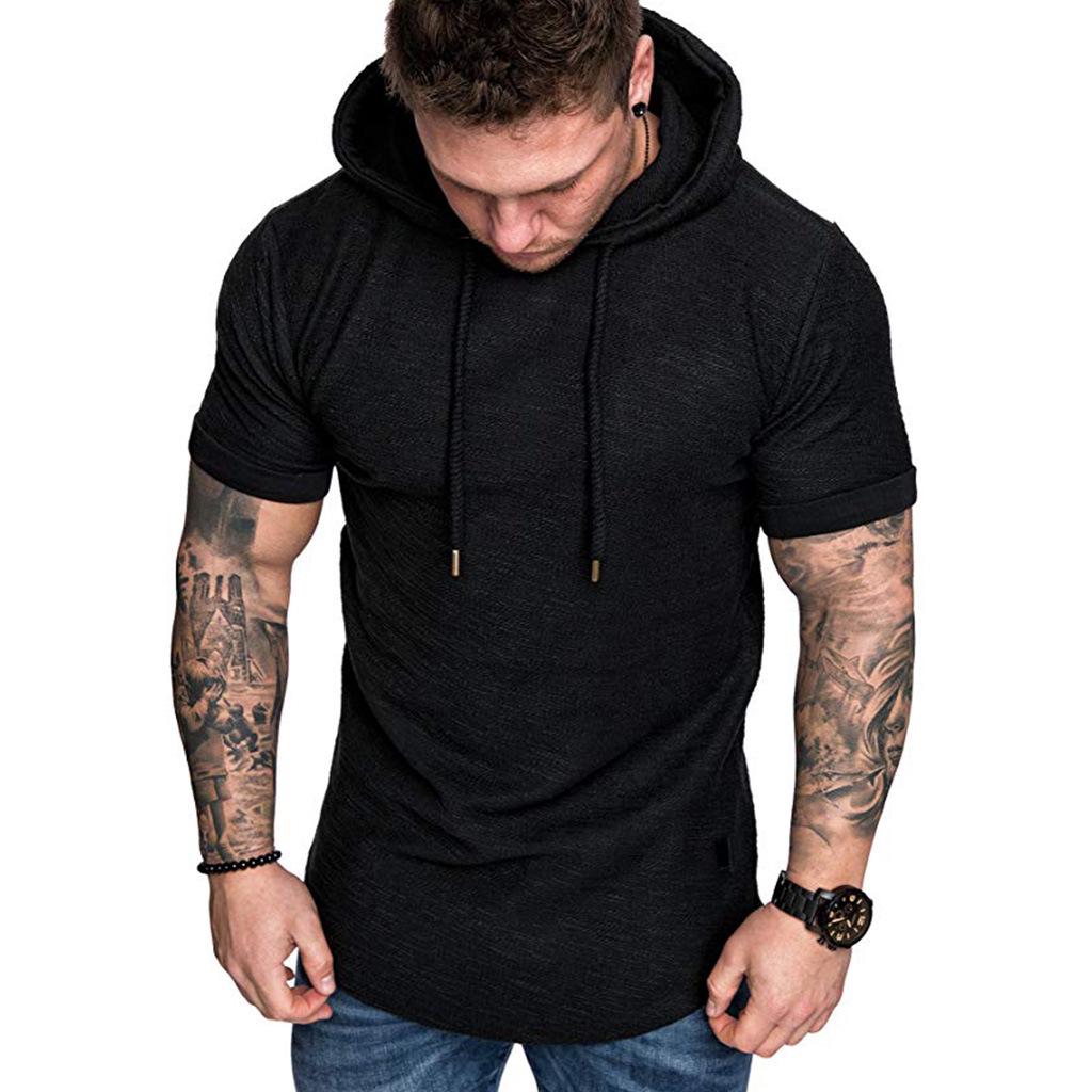 Men's Solid Color Hooded Summer Sports T-Shirt