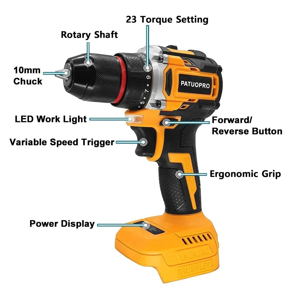 Cordless Electric Drill Brushless 3/8 Inch Keyless Metal Chuck Electric Drill Driver 23 Torque Setting For Makita 18V Battery