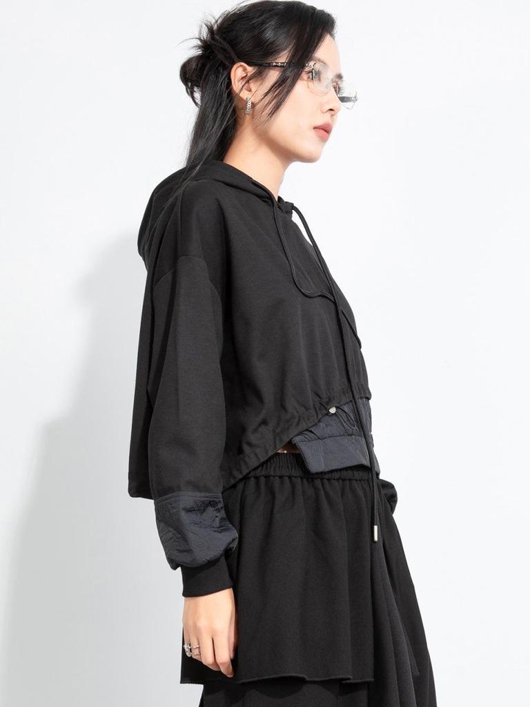 2025 Autumn Two-in-One Hooded Sweatshirt: Spliced Loose Fit with Drawstring - Street Style