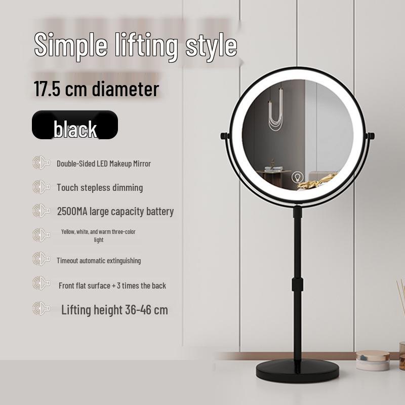 Adjustable Height LED Double-Sided Telescopic Makeup Mirror with Magnification