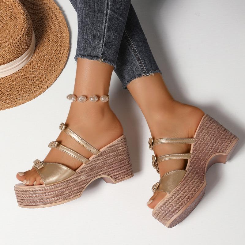 N Nü Korean Summer Muffin Platform Slipper Women's Wedge Peep Toe Bow High Heel Sandal