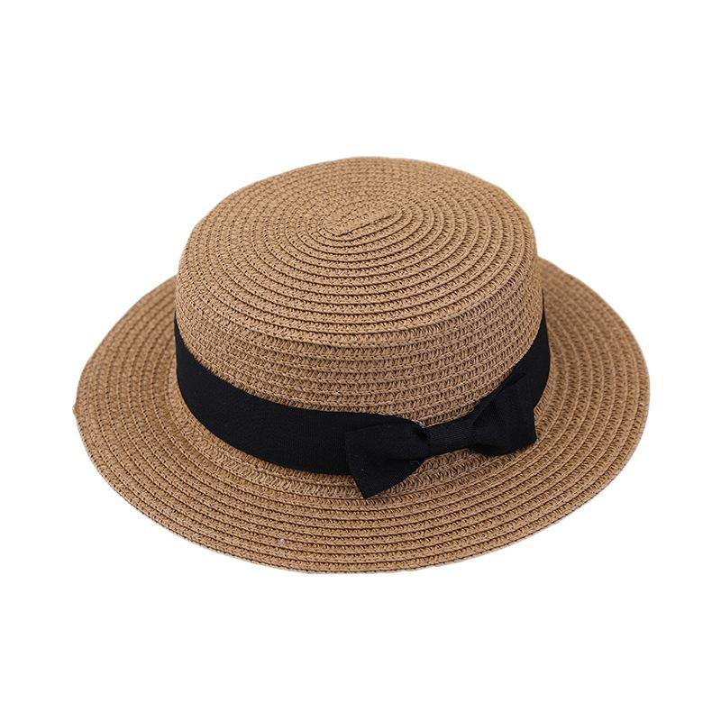Girls' Summer Straw Hat: Breathable Flat Top, Sun-Protection for Outdoor Travel & Beach