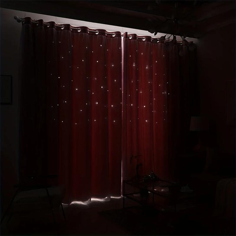Lace Blackout Curtains Double Layer with Sheer Star Pattern Embroidery Thermal Insulated Curtain Princess Curtain Luxury Double Layer Curtains
