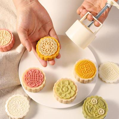 Molde de Plástico de Presión Manual para Pastel de Luna Patrón de Flor de Cerezo Sello para Galletas para Panadería Herramientas para Hacer Postres de Repostería DIY