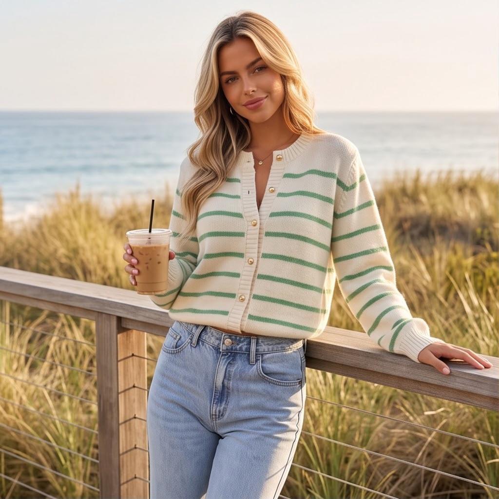 Women's Stripe Knit Cardigan for Casual Everyday Wear