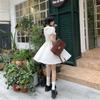 Sweet Ruffled Short Sleeve New Dress for Women Straps Waist V-neck Princess Skirt
