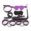 EM41 Leather 7 PCS SM Erotic Toy Set Couple Flirting Bondage Binding Kit Handcuffs Mouth Ball Gag Collar Whip Sex Toys