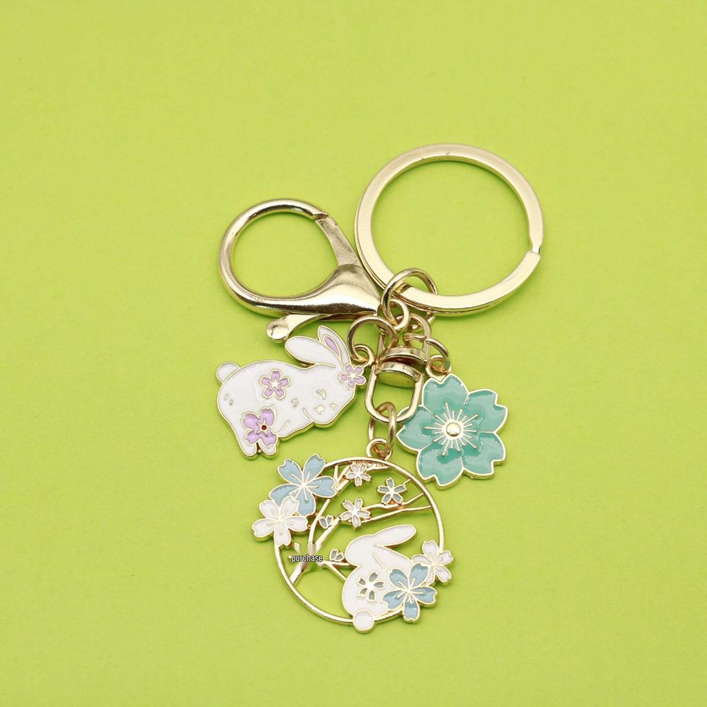 Japanese Sakura Rabbit Keychain Pendant – Cute Handmade Bag & Car Accessory