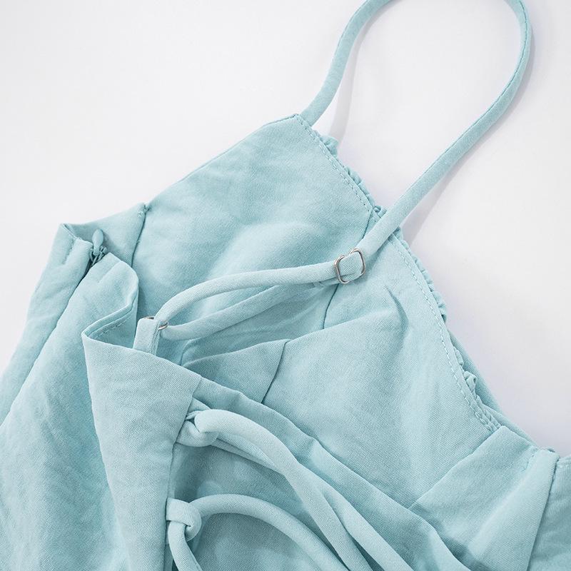 D25DS093 European & American Style Lace-up Ruched Camisole Dress