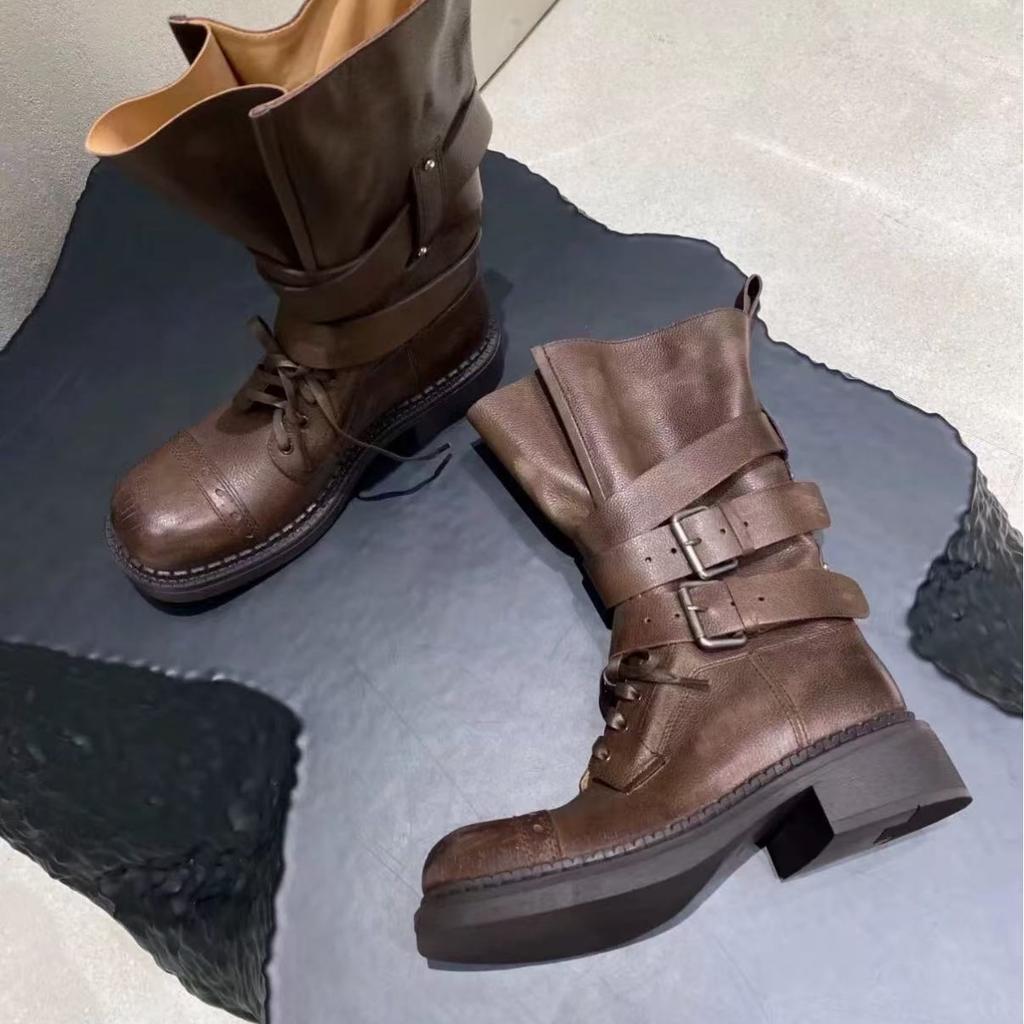 Fashion New Style Leather Belt Buckle Knight Boots Women Fashion Chunky Heel Platform All Match Ankle Boots Female Casual Shoes