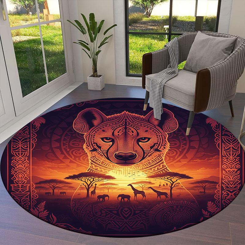 Grasslandanimals Round Area Rug,Carpet Rug for Living Room Bedroom Sofa Playroom Decor,Non slip Floor Mat