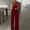 Women's Slimming Solid Color Jumpsuit with Brick Decoration - Summer Casual Long Pants