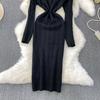 Autumn Winter Women Casual Turtleneck Twist Knitted Sweater Long Midi Slim Bodycon Pullover Dresses