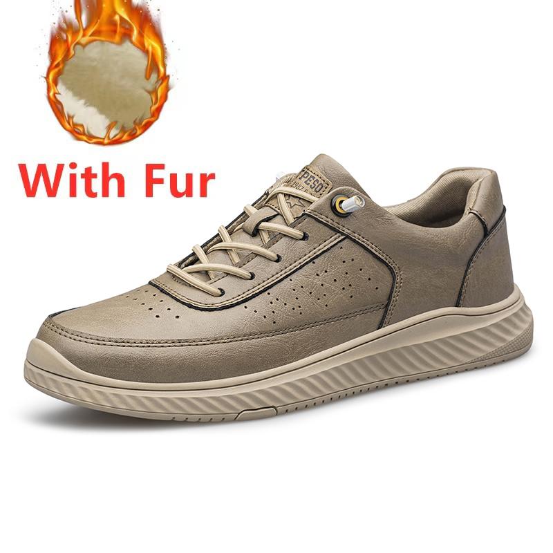 Fashion Classic Genuine Leather Men's Skateboarding Shoes Comfy Warm Snow Shoes Versatile Travel Sneakers Solid Color Man Sports Shoes