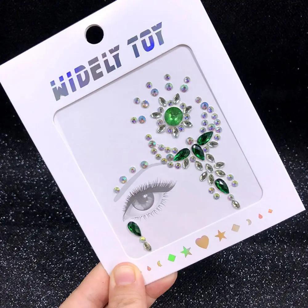 Glue Free 3D Rhinestones Sticker Fake Tattoo Disposable Crystal Facials Sticker Glitter Waterproof Temporary Tattoo Sticker