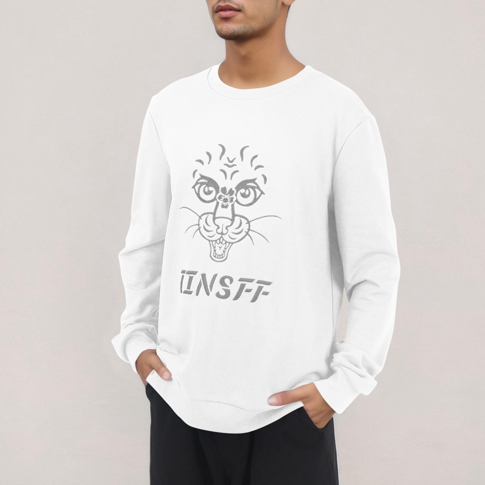 

Мужская мода повседневный длинный рукав принт круглый вырез пуловер топ с карманами XL белый