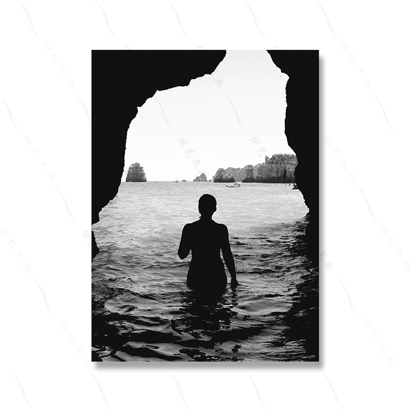 Girl Yacht Artistic Photos Black And White Poster Print Woman Sexy Seaside Nude Photography Wave Canvas Painting Room Home Decor