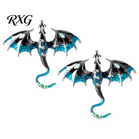 Long-lasting Dragon Pin 2Pcs Rhinestone Flying Brooch, Western Winged Lapel Pin, Alloy Brooch Sweater Cardigan Coat Suit Scarf Decor, Men Jewelry