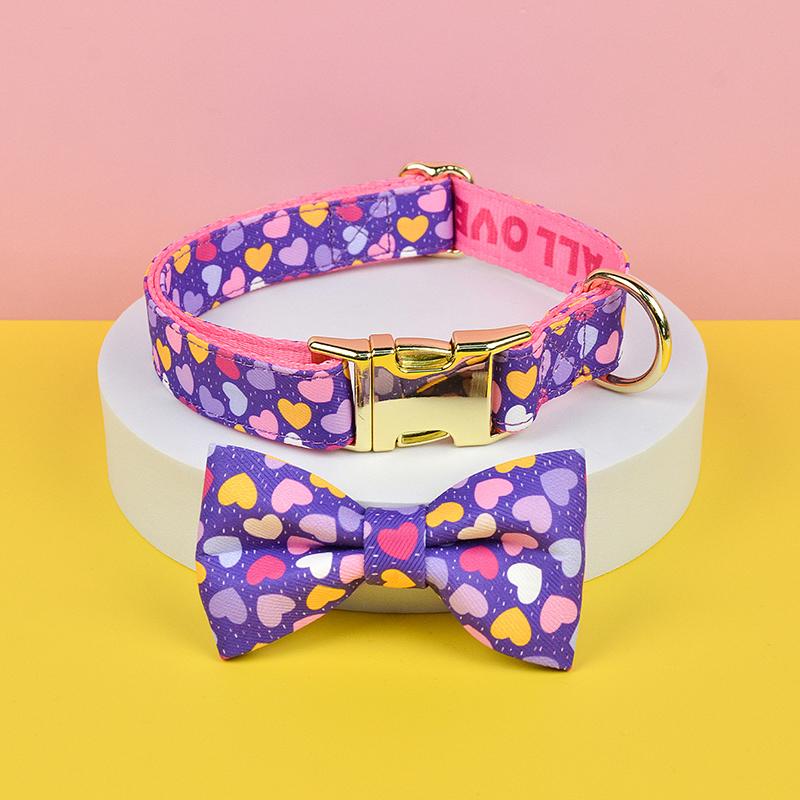 1 Pcs Pet Collar With Bow Tie Collar Valentine's Day and New Year Gifts Cute Double Side Printed Necklace Pet Collar