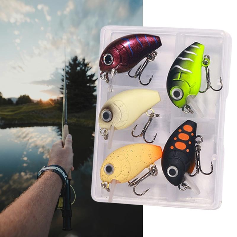 5 Pièces Appâts de Pêche en Plastique Petit Crankbait Wobbler Appâts Durs Artificiels Appâts Crank avec Boîte à Pêche Accessoires de Pêche