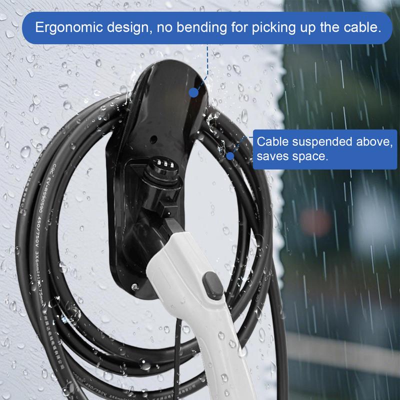 EVqiaoyi Lockable Type 1 EV Charger Holder Wall Mount J1772 Charging Nozzle Bracket Charging Cable Hook with Anti-Theft Lock