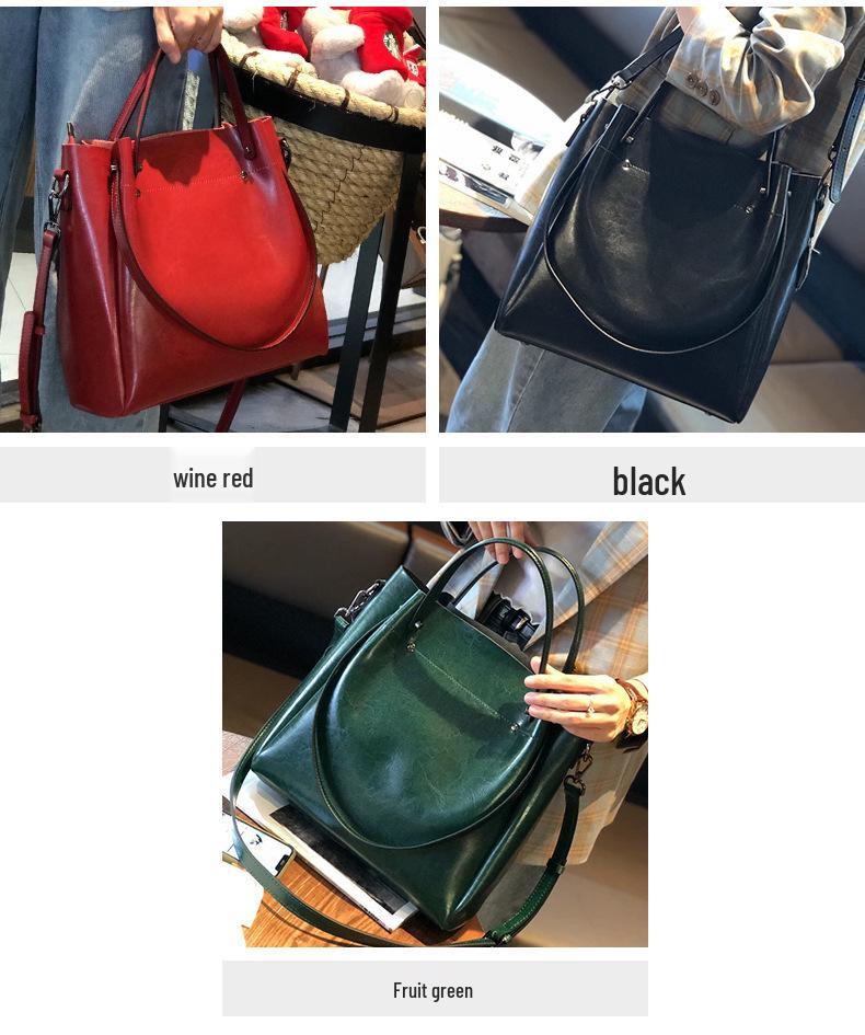 2025 Cowhide Women's Versatile Handbag, Genuine Leather Commuter Shoulder Bag - European/American Style, Large Capacity, High-End Feel