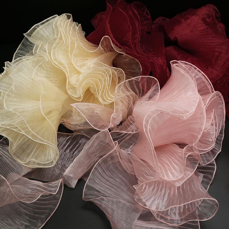 Transparent Pleated Lace Fabric with Large Wave for Wedding Dresses, Evening Gowns, Children's Clothing & DIY Designer Accessories