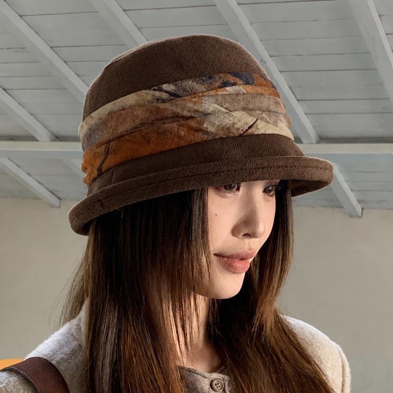 Autumn and Winter New Temperament Fashionable Curled Brim Women's Bucket Hat Shows the Face Small High-end Sense Versatile Windproof Warm Basin Hat