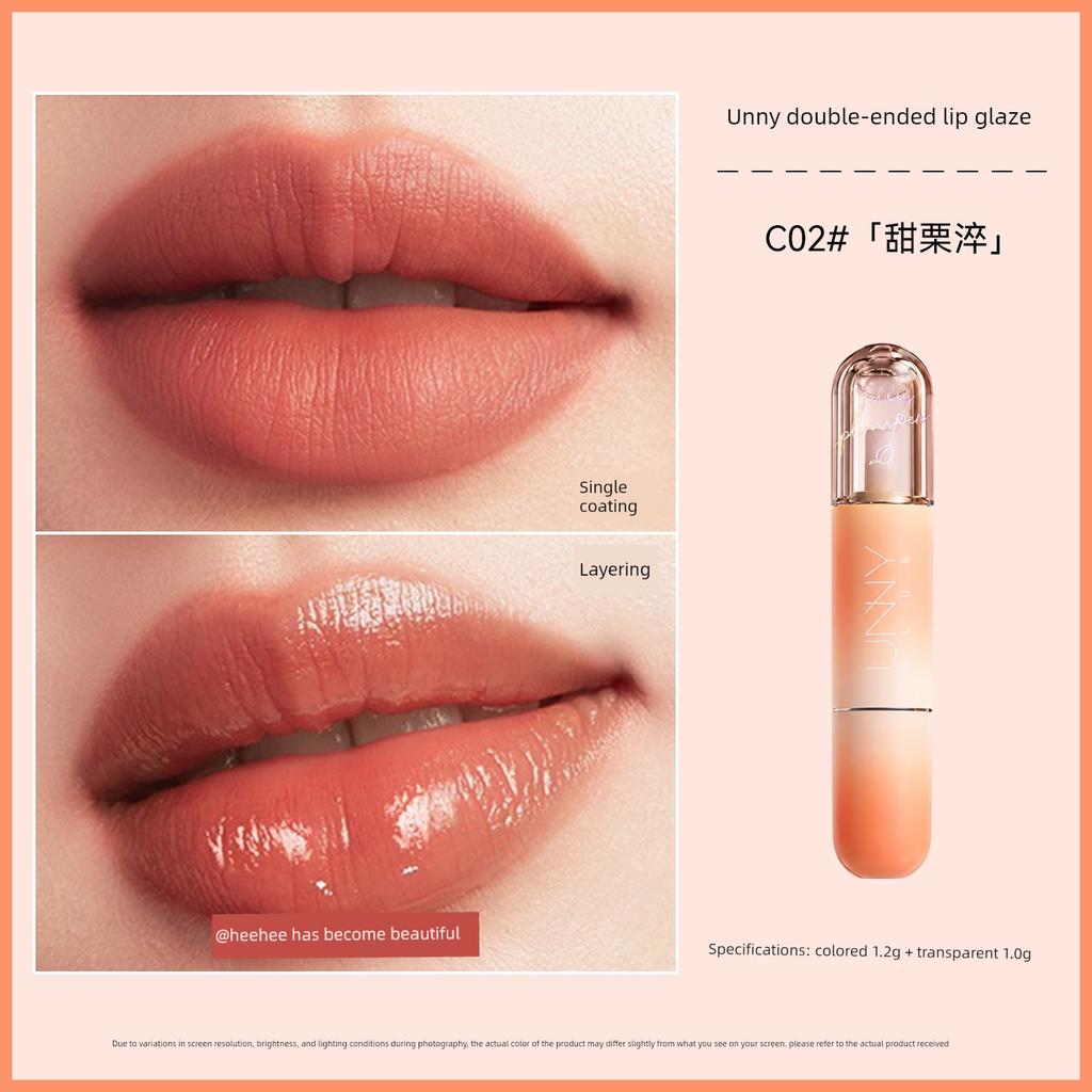 New Unny Dual-Ended Lip Gloss Mist Long-Lasting Lip Mud Mirror-Like Water-Gloss Transparent Plump Lip Color Lipstick for Women