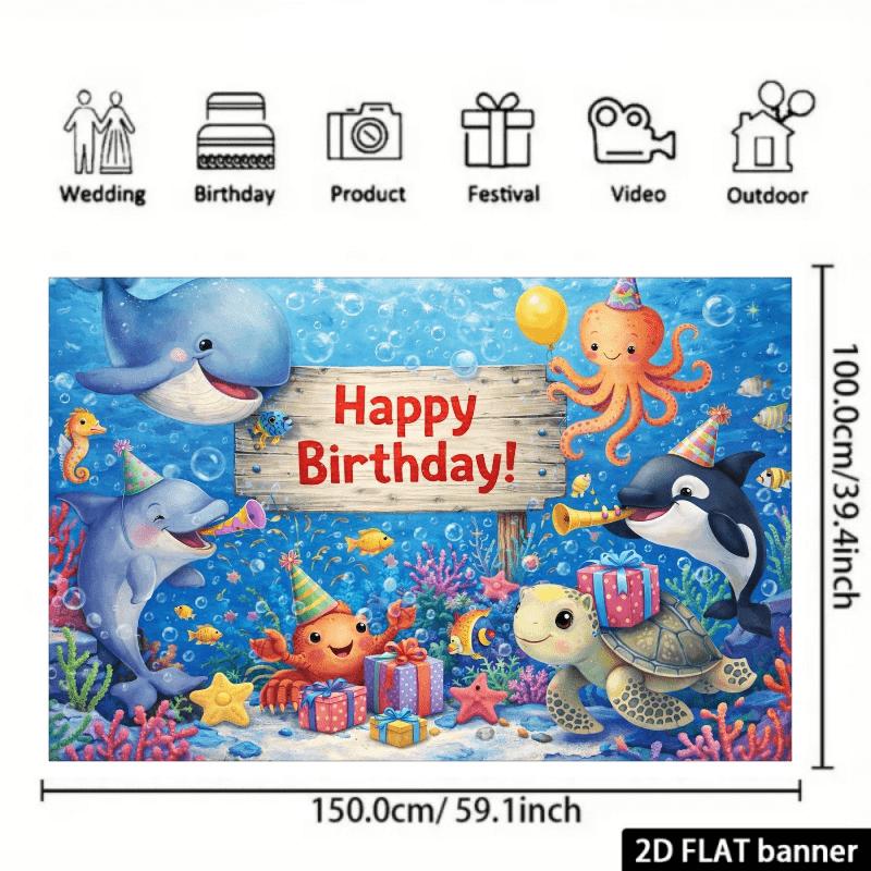 2D Flat Birthday Party Banner Background Underwater World Theme Suitable for Indoor and Outdoor Birthday Celebrations