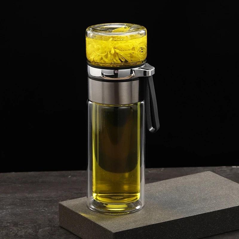 Rotating Glass Tea Brewer with Double-Wall Design and Custom Logo Printing