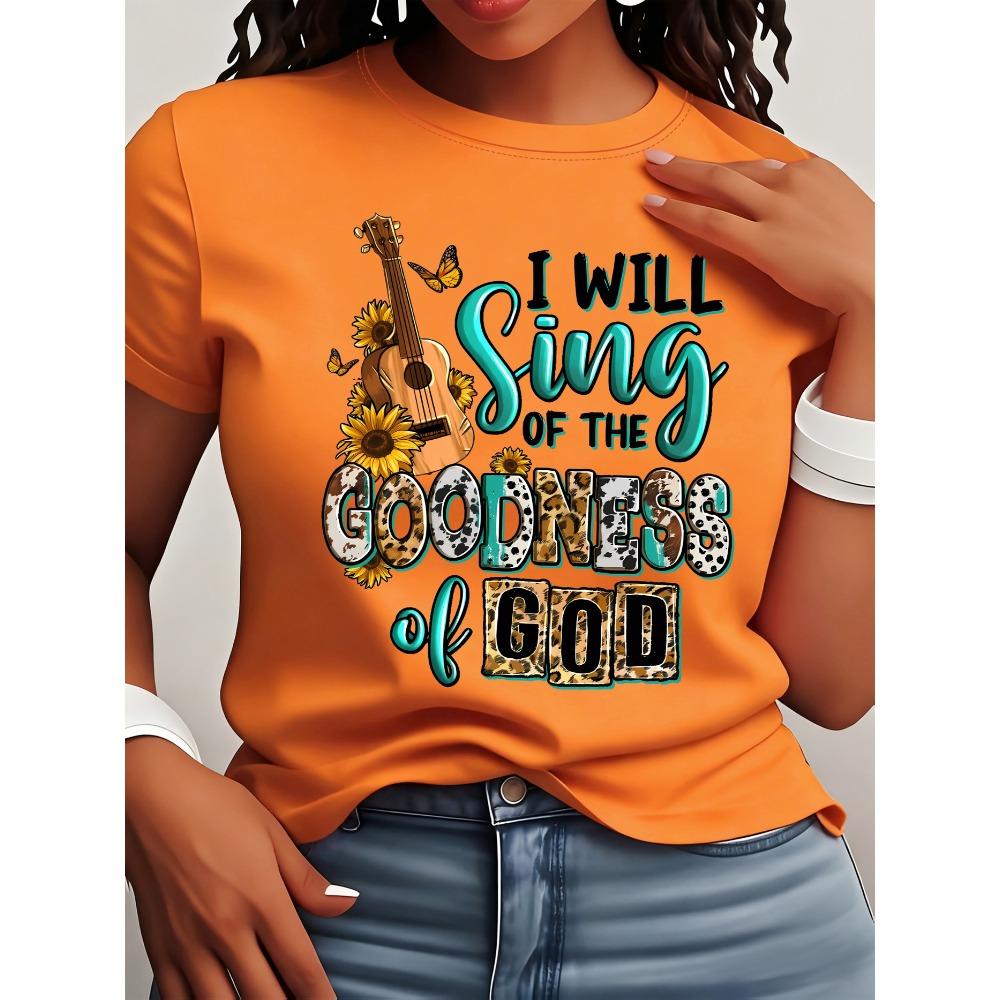 

Women Cotton Short Sleeves T-shirts I Will Sing Of The Goodness Of God Women s Tee Faithful Graphic Casual Praise Worship Top S