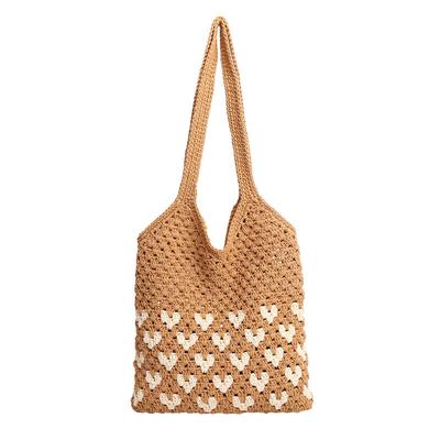 Handgehäkelte Tragetasche mit Herzmuster für Frauen, für den täglichen Gebrauch, Boho-Chic-Stil