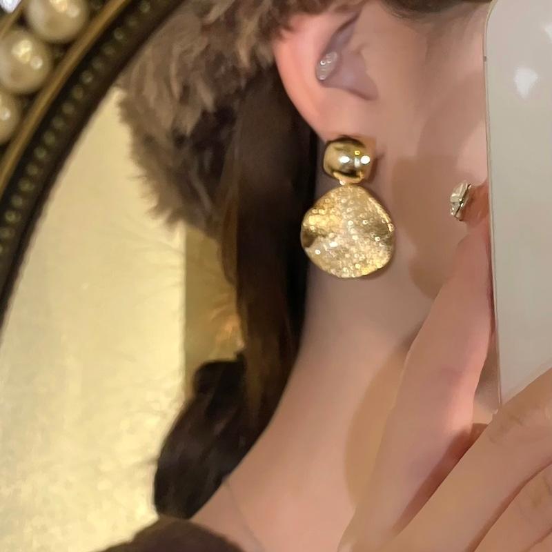 Silver Needle European and American Exaggerated Frosted Folded Disc Earrings Earrings Commuter Versatile Earrings Women