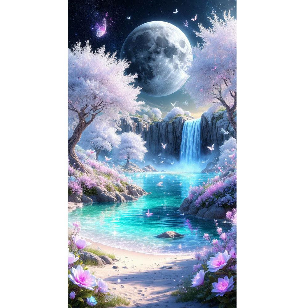 

Большой размер Мозаика Сделай сам Полные наборы для рисования бриллиантами Искусство Фэнтези Лунная река и цветы Вышивка Крестом Стразы round 30x60cm красный