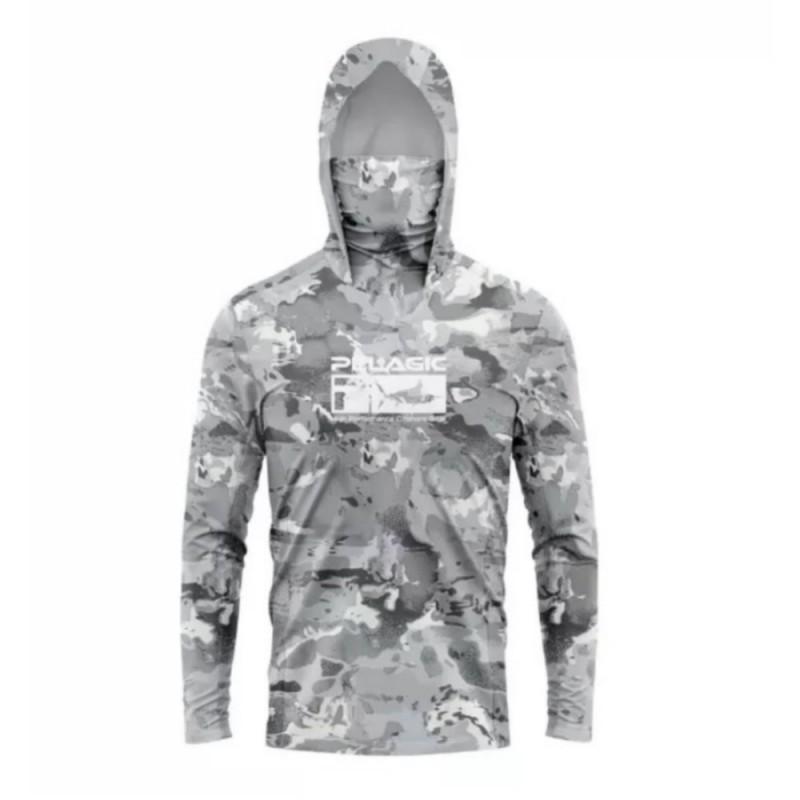 Mens UPF 50 Long Sleeve Quick-Dry Fishing Shirt With Hood Face Cover Outdoor Sports Cycling Apparel