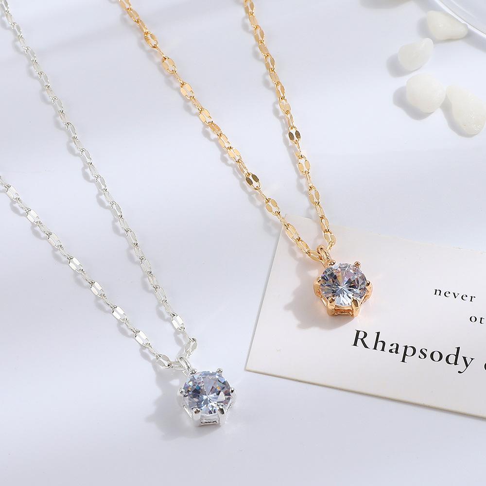 Tiny Single Zircon Pendant Necklace, Minimalist INS Style Clavicle Chain for Women