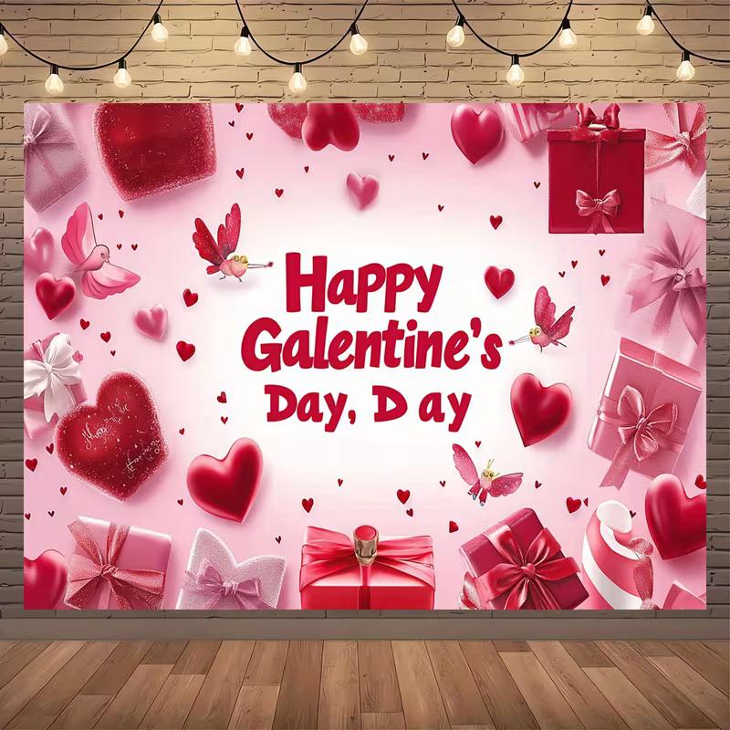 2D Galentine s Photo Backdrop Happy Galentine s Day with Pink Hearts, Gifts and Birds 47.2x31.5inch/120*80cm