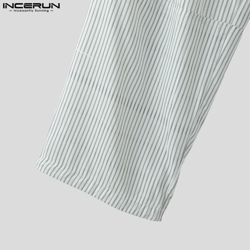 INCERUN Men Striped Print Pants Casual Elastic Waist Long Trousers