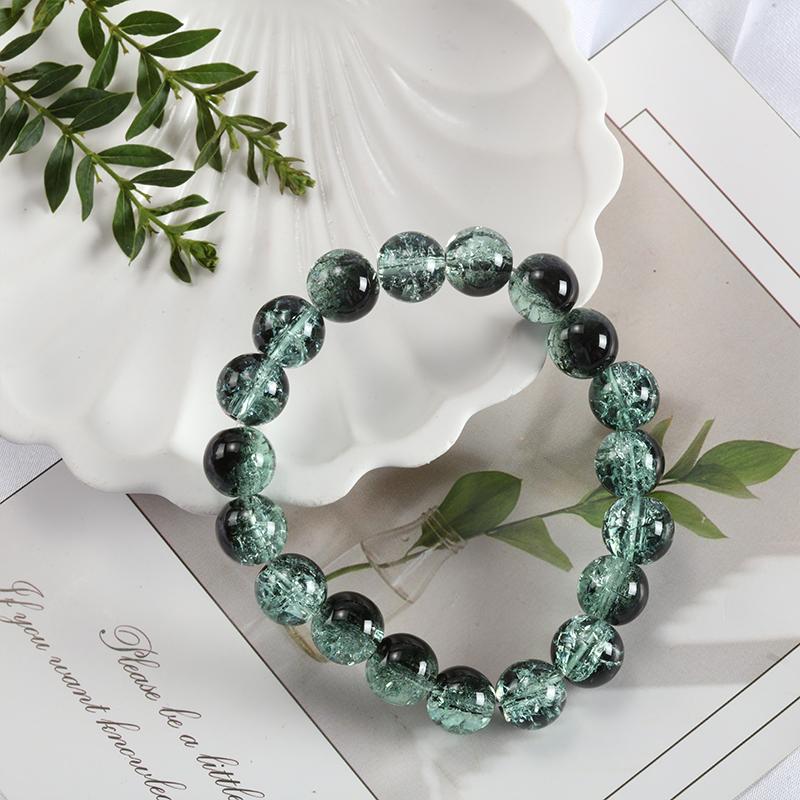 10mm Y2K Style Cracked Bead Bracelet, Multi Color Glass Round Bead Women's Fashion Jewelry Suitable For Daily Wear