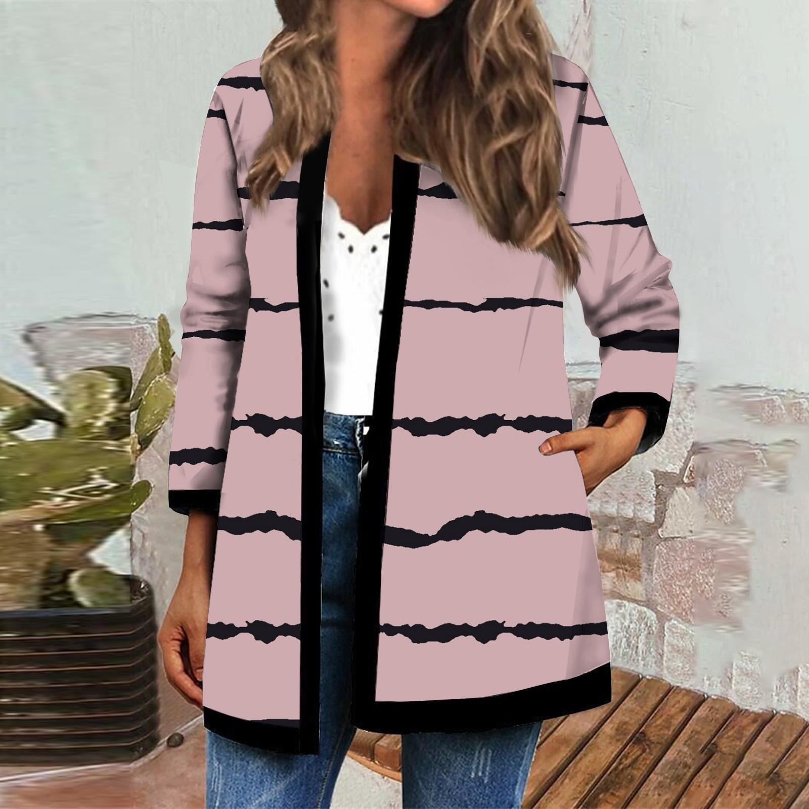 

Женская осенне-зимняя модная повседневная куртка-кардиган средней длины с длинным рукавом и принтом XXXL розовый